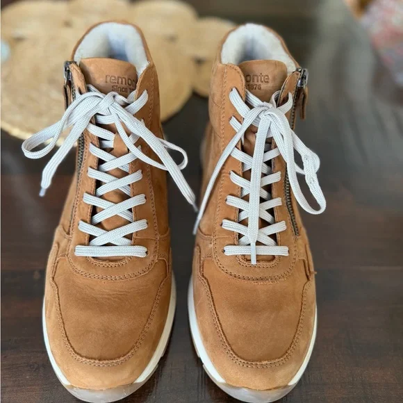 Remonte Leather High Top Sneakers Tan Women’s Size 9 Comfort Shoes - Picture 2 of 7